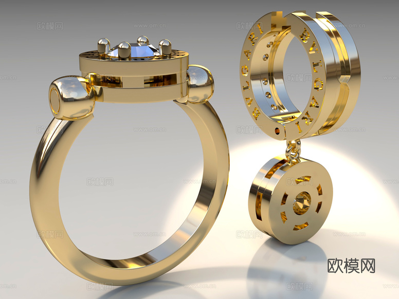 戒指砖戒婚戒 宝石戒指 女士戒指金戒指 宝格丽戒指 珠宝首饰3d模型下载(渲染图2)