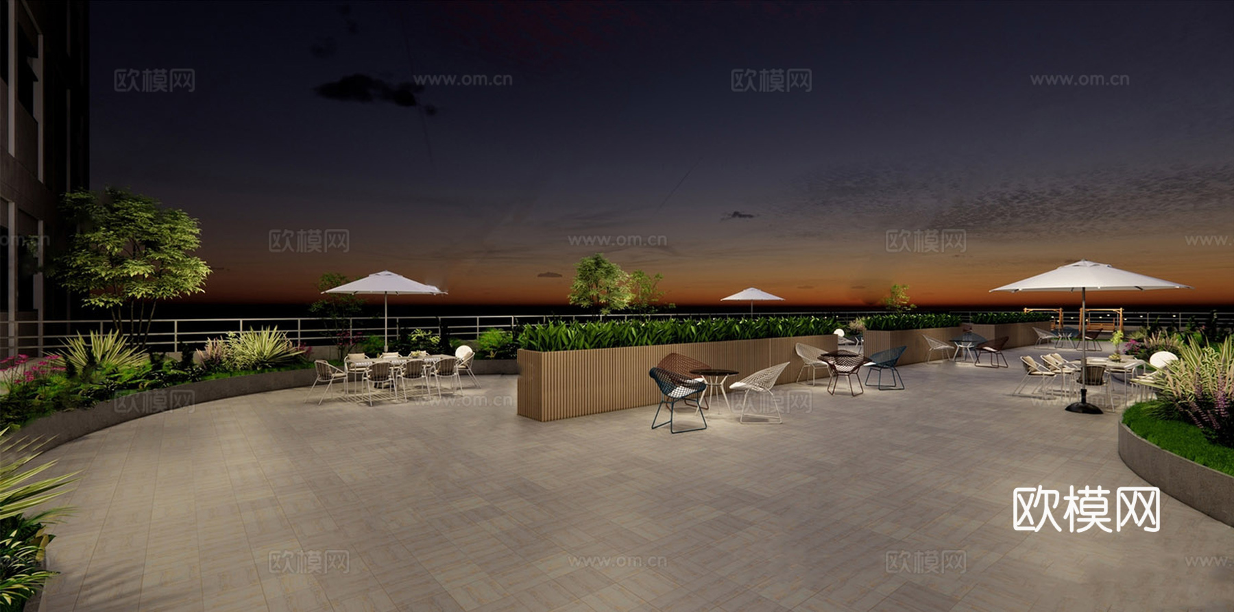 现代屋顶花园 空中花园 庭院花园su模型
