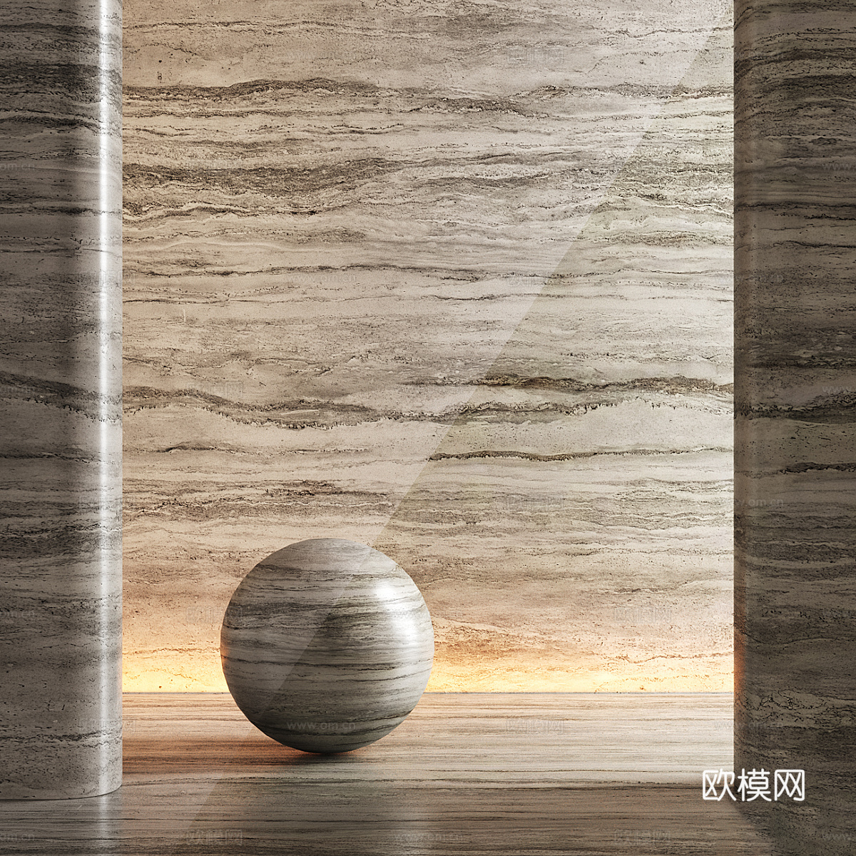 新中式侘寂石材 洞石 岩板 奢石 PU石材3d模型