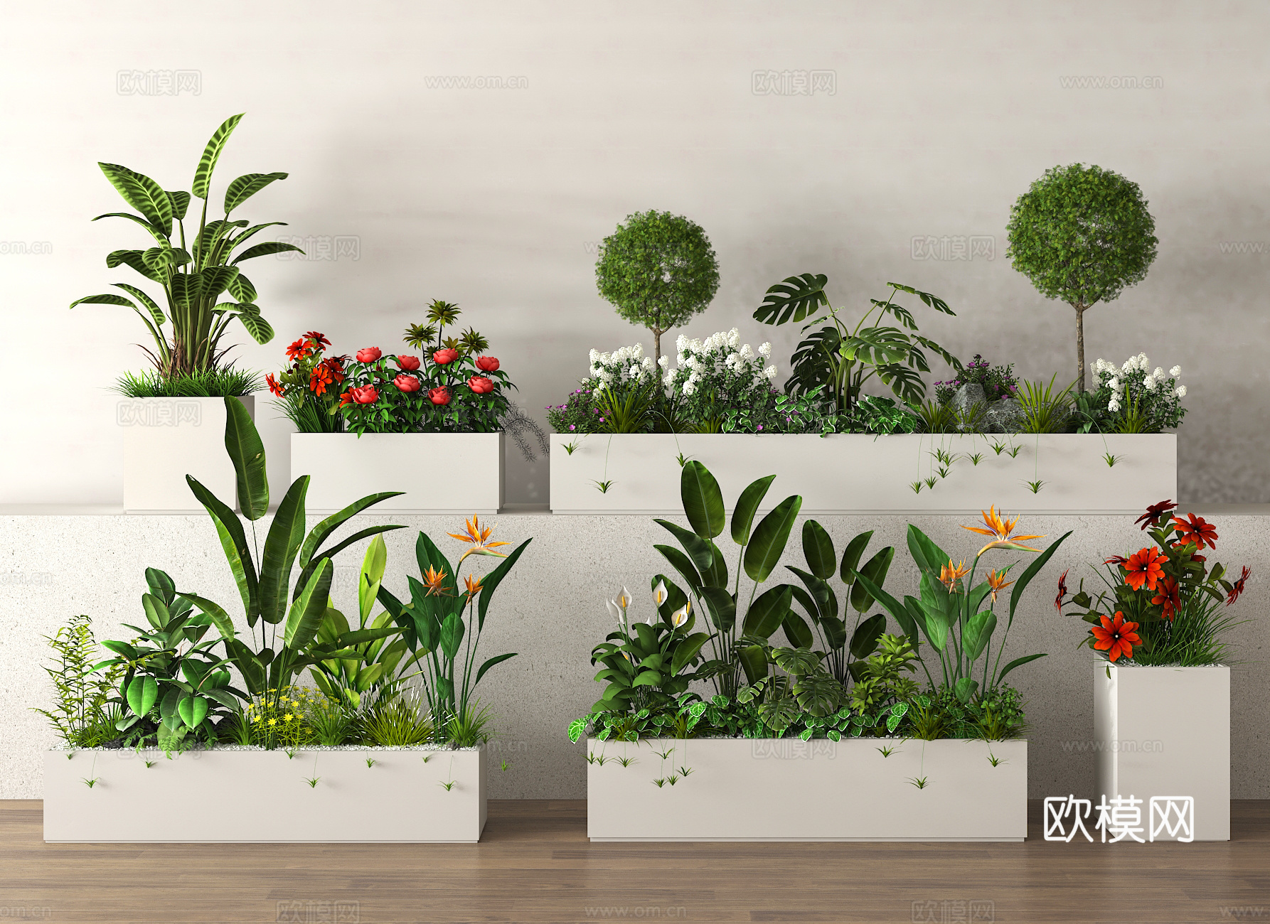 户外花箱 花槽 防腐木花箱 外摆植物su模型