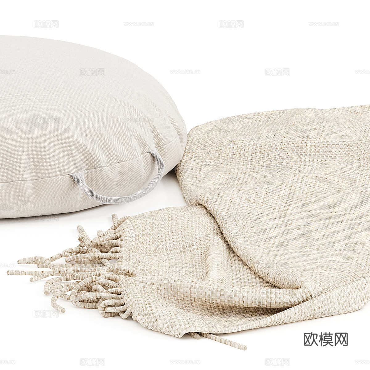 现代奶油风圆形布艺座垫 抱枕3d模型
