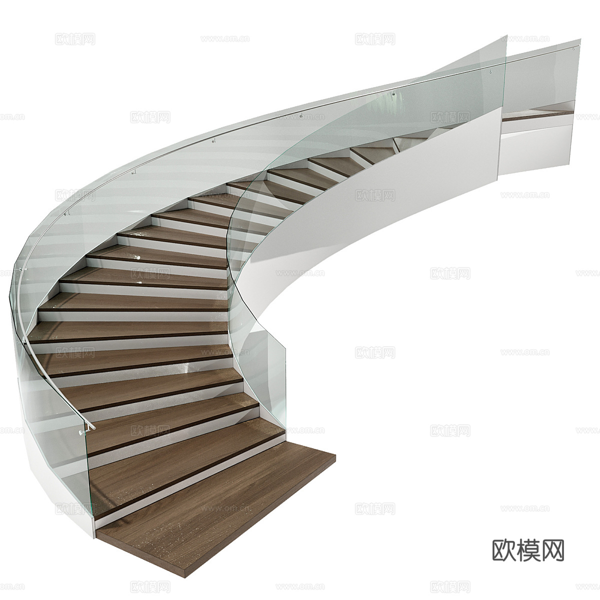 现代意式极简旋转玻璃扶手楼梯3d模型