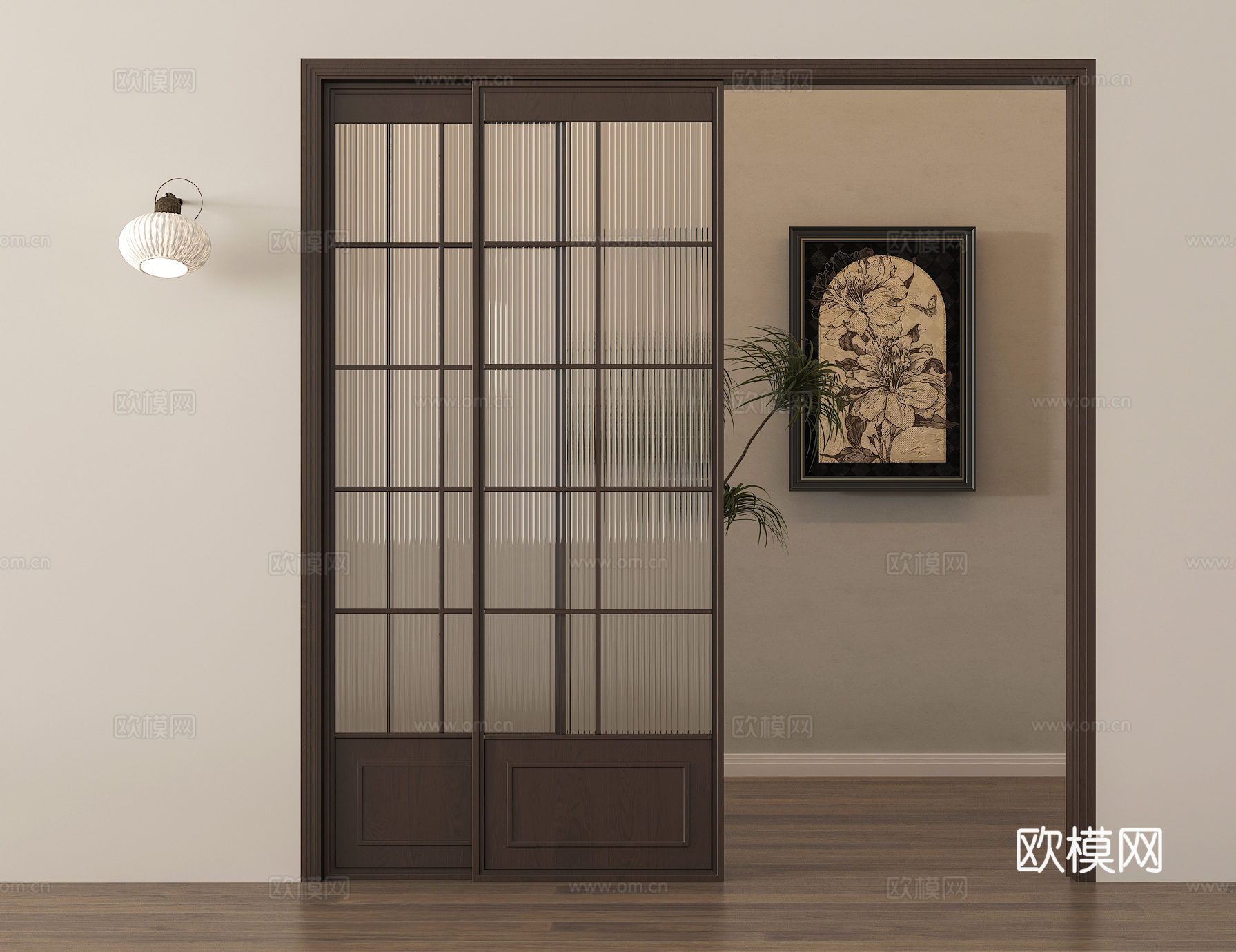 推拉门 厨房推拉门 玻璃门 滑门3d模型