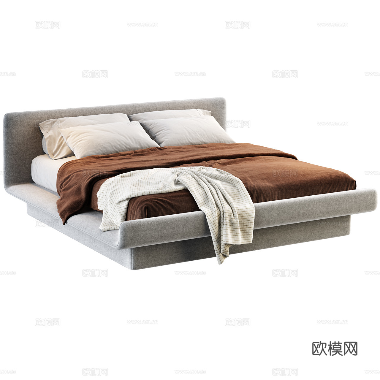 Gallotti 现代极简床 布艺双人床 侘寂风床 意式床3d模型