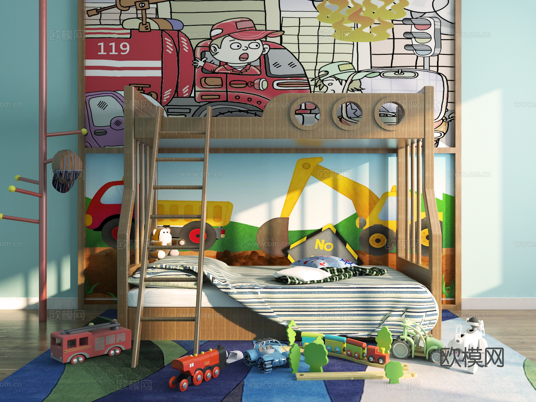 现代玩具 上下床 儿童木床 架子床 双层床3d模型