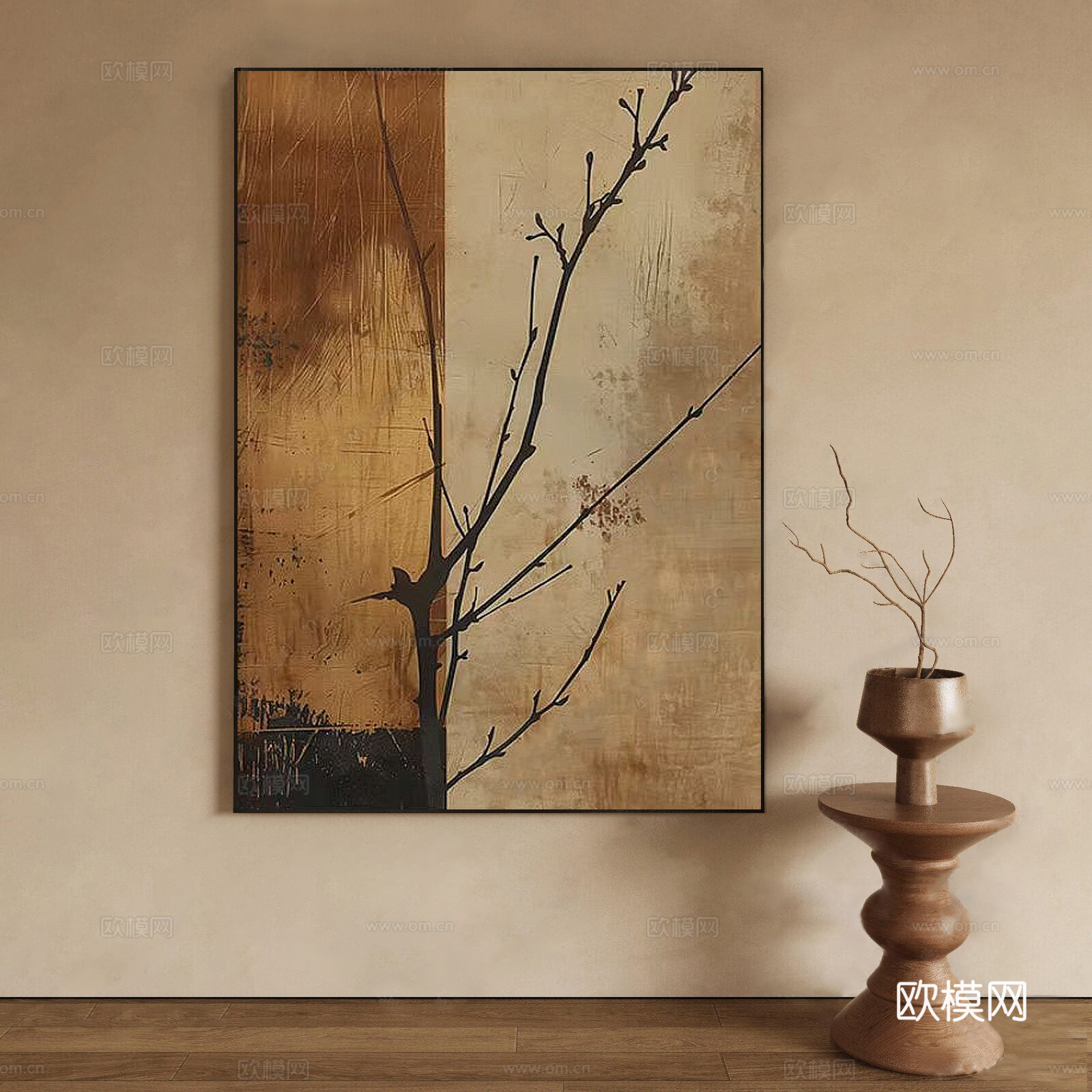新中式禅意挂画_客厅挂画_复古挂画_侘寂挂画_书房挂画_卧室su模型