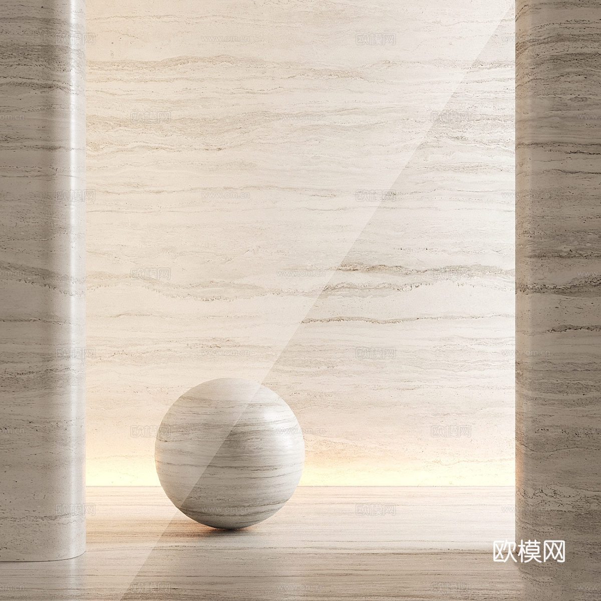 新中式侘寂石材 洞石 岩板 奢石 PU石材3d模型