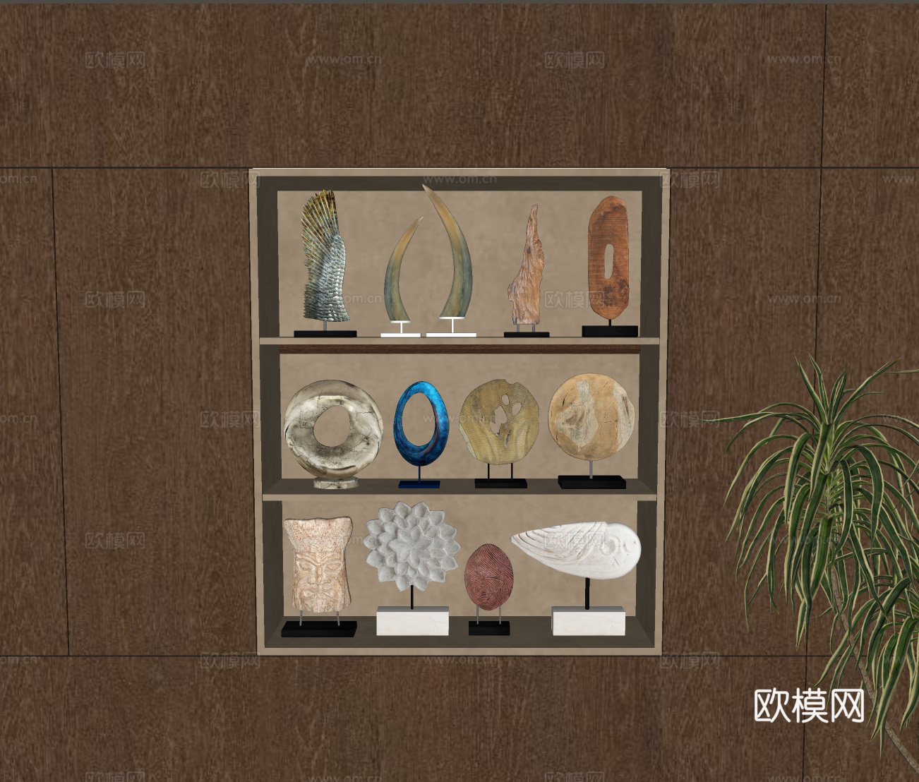 现代储物柜 装饰柜 置物柜 背景墙su模型