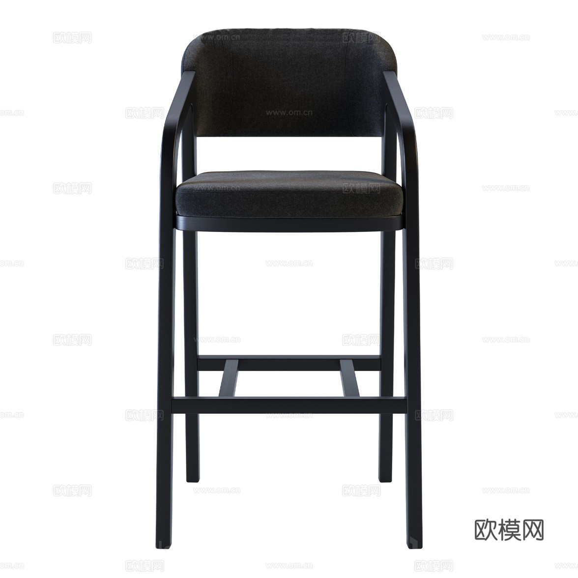 新中式布艺木质吧台椅3d模型