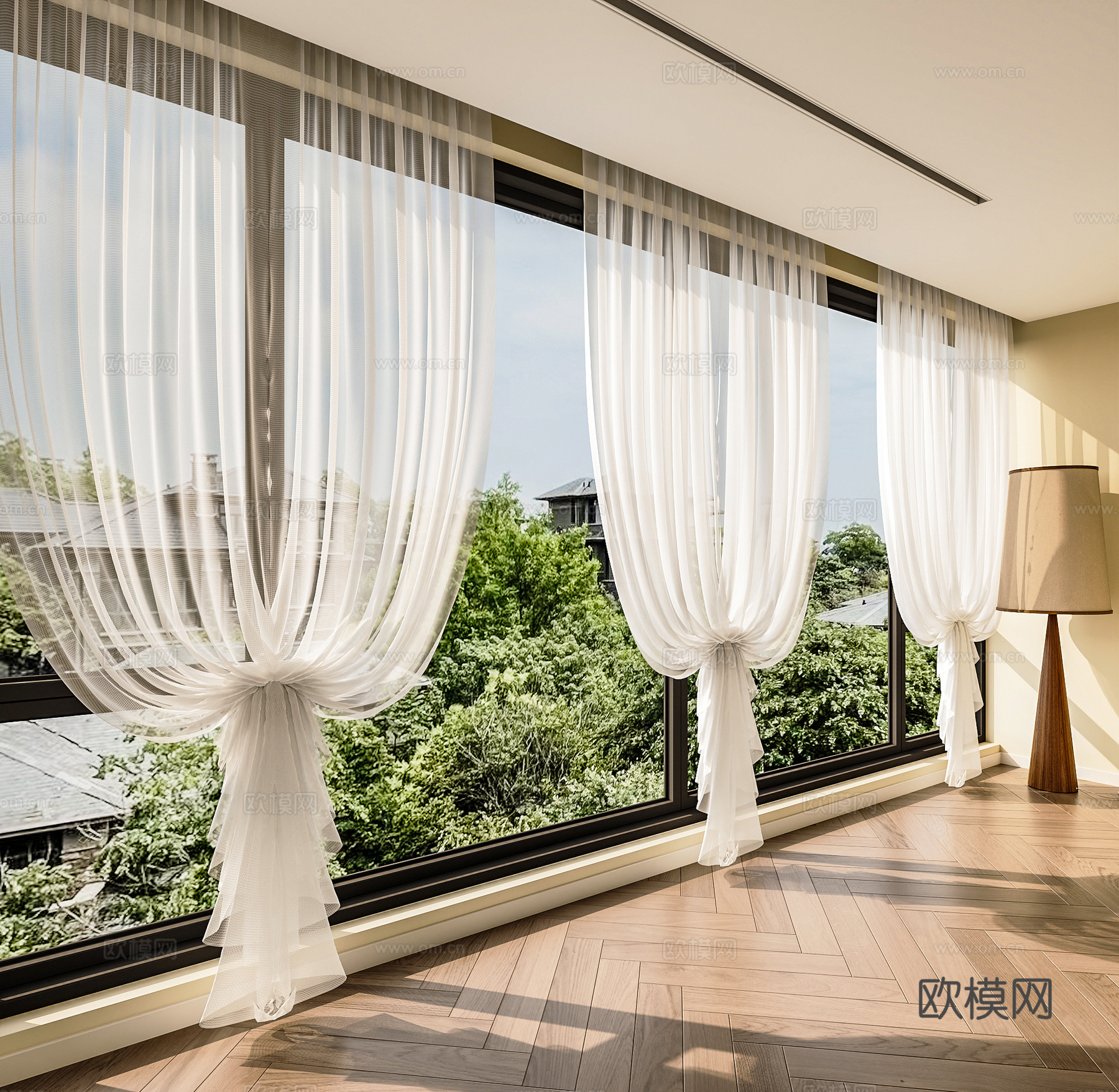 法式通用窗帘 法式窗帘 法式印花窗帘 纱帘 褶帘 窗帘3d模型