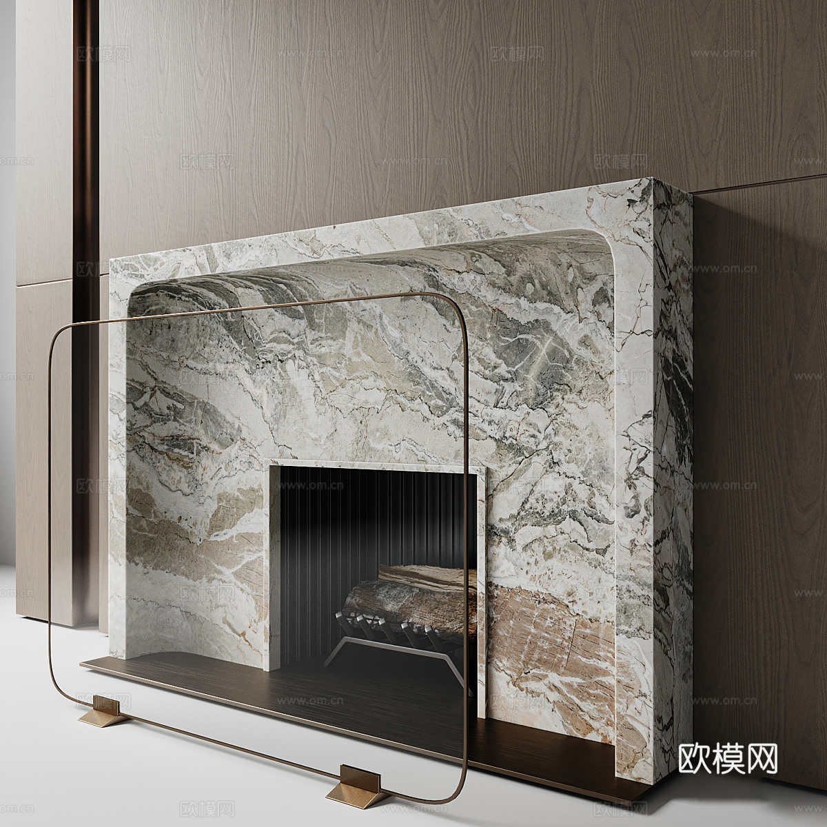 现代意式轻奢壁炉3d模型
