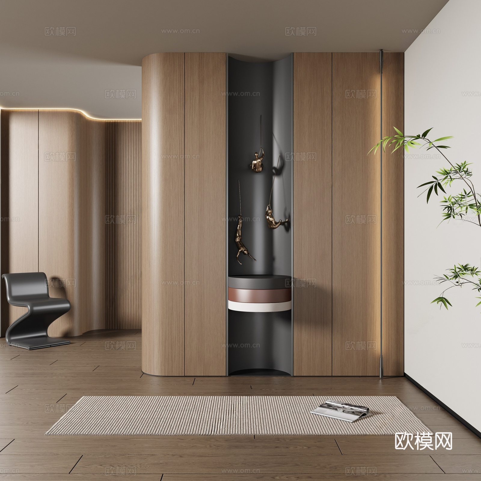 现代意式玄关 家装入户玄关 入户玄关 客餐厅入户玄关 圆弧造3d模型