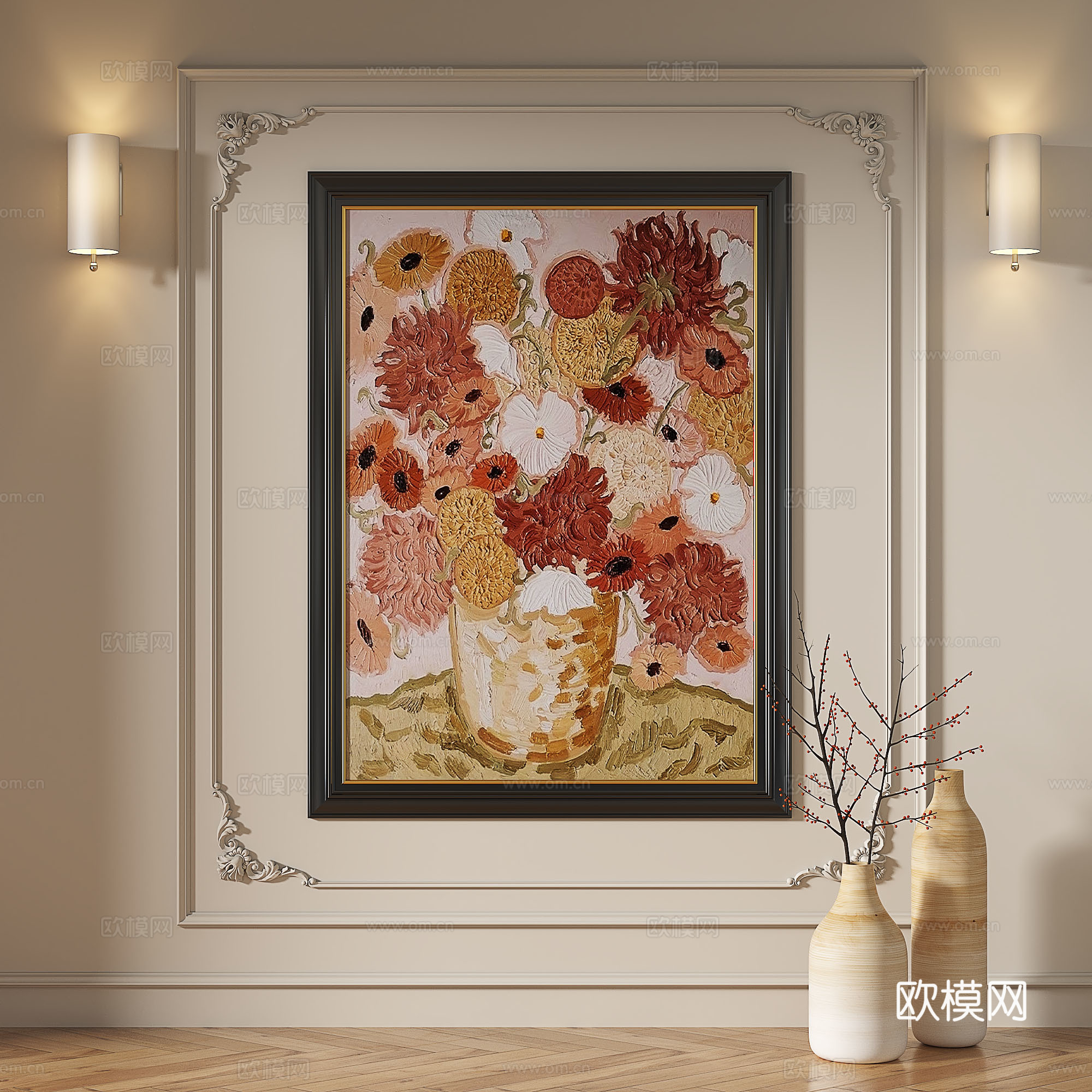 法式，现代，复古，中古，轻奢，欧式，古典，简约，抽象，装饰画3d模型