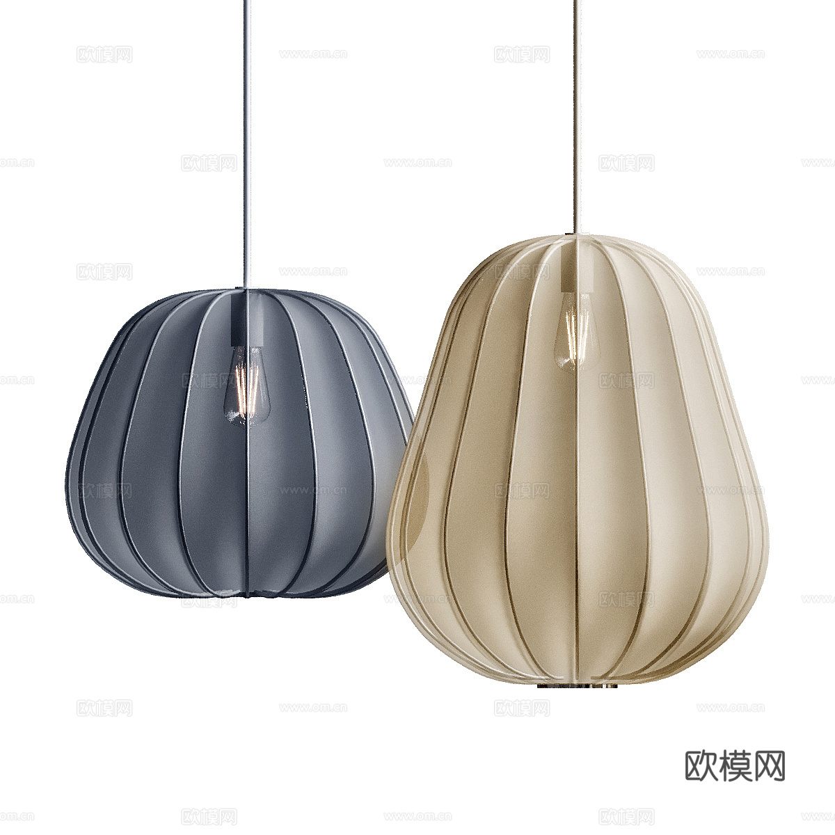 新中式灯笼吊灯 布艺吊灯3d模型