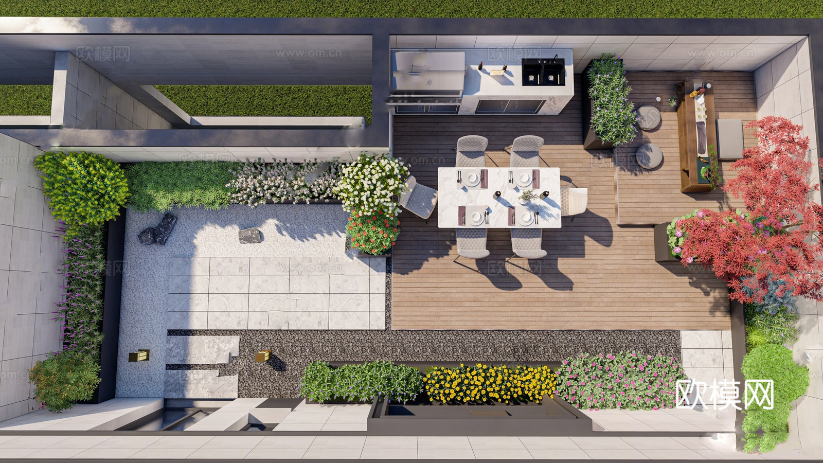 现代屋顶花园 空中花园 庭院花园su模型