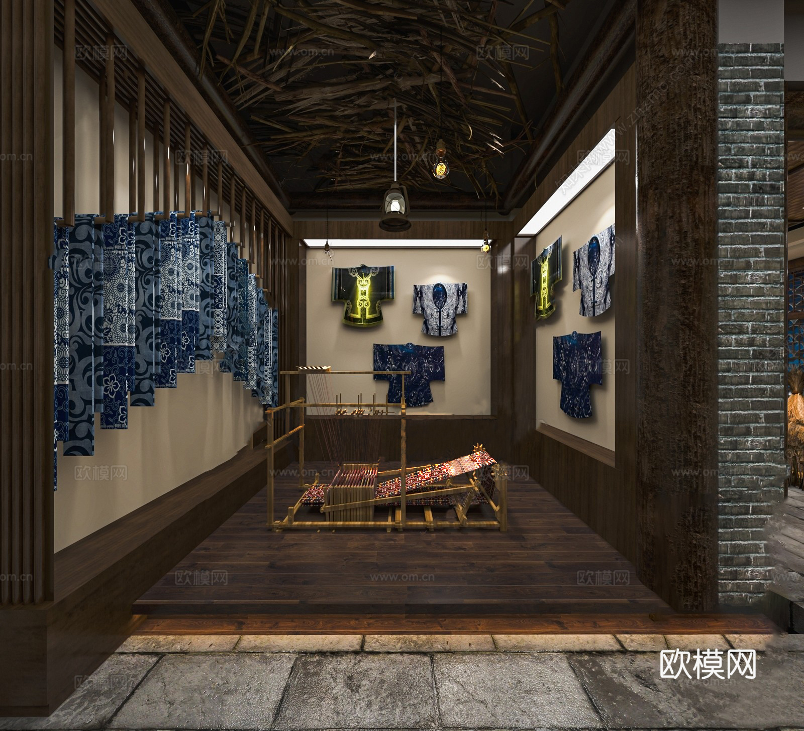 现代中式刺绣展厅刺绣服饰展厅su模型