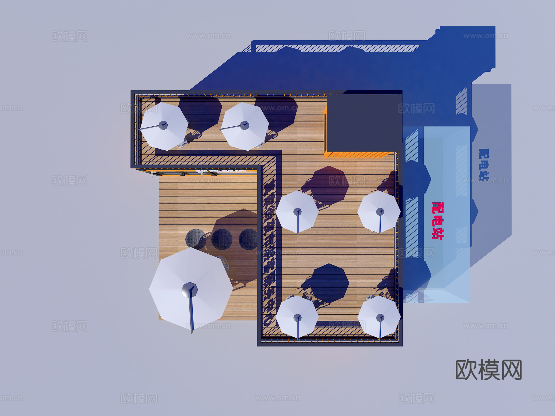 集装箱  遮阳伞3d模型