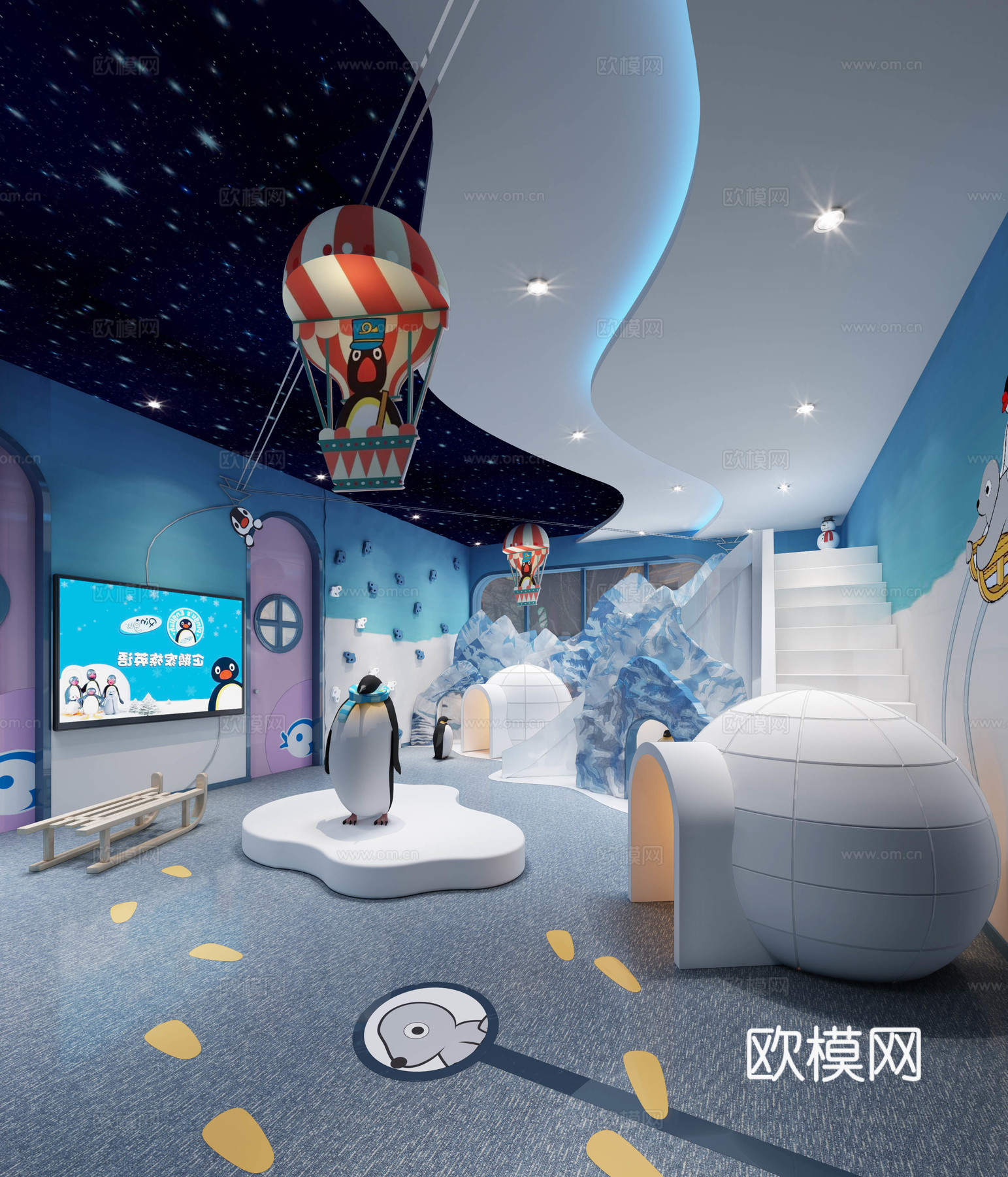 现代儿童玩耍区 有乐趣 企鹅3d模型