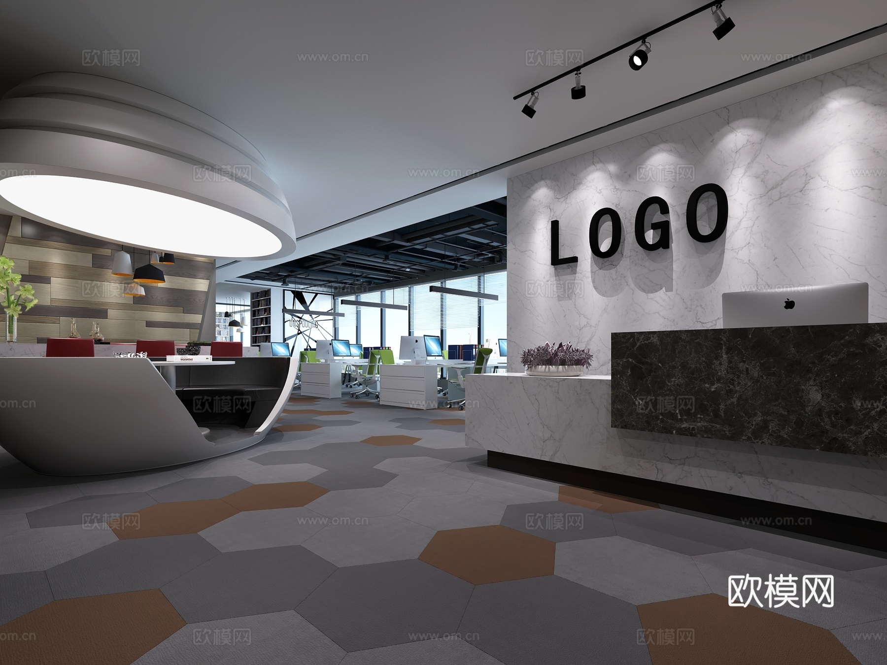 现代办公区办公前台组合 3D模型3d模型