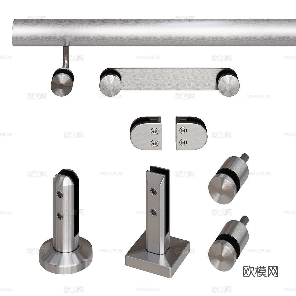 现代简约栏杆 护栏 玻璃栏杆 建筑阳台 露台 平台玻璃护栏扶su模型