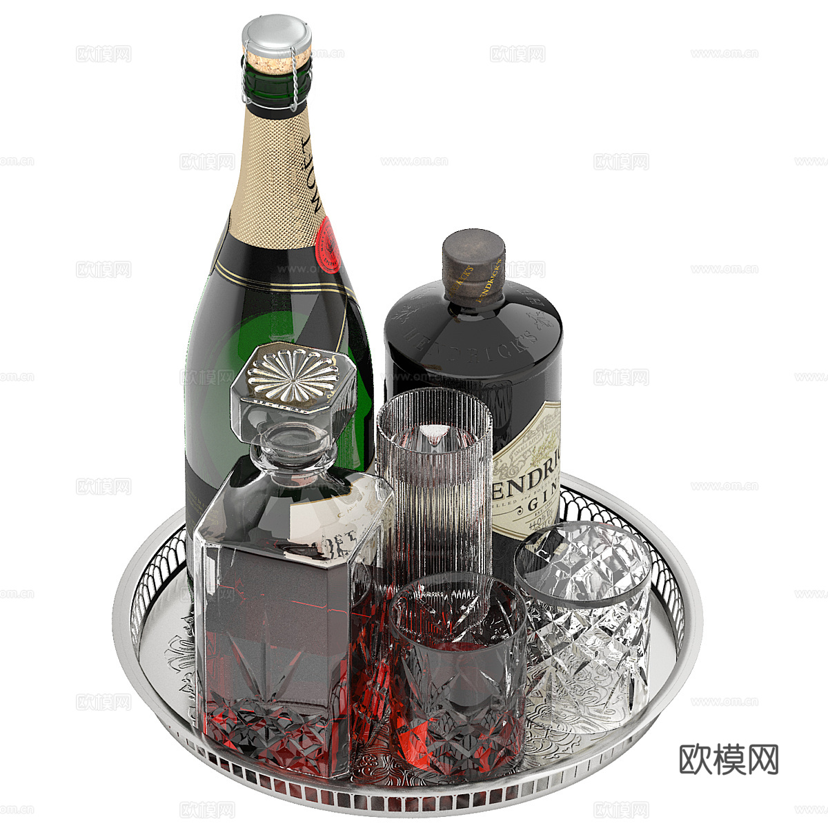 威士忌和香槟3d模型
