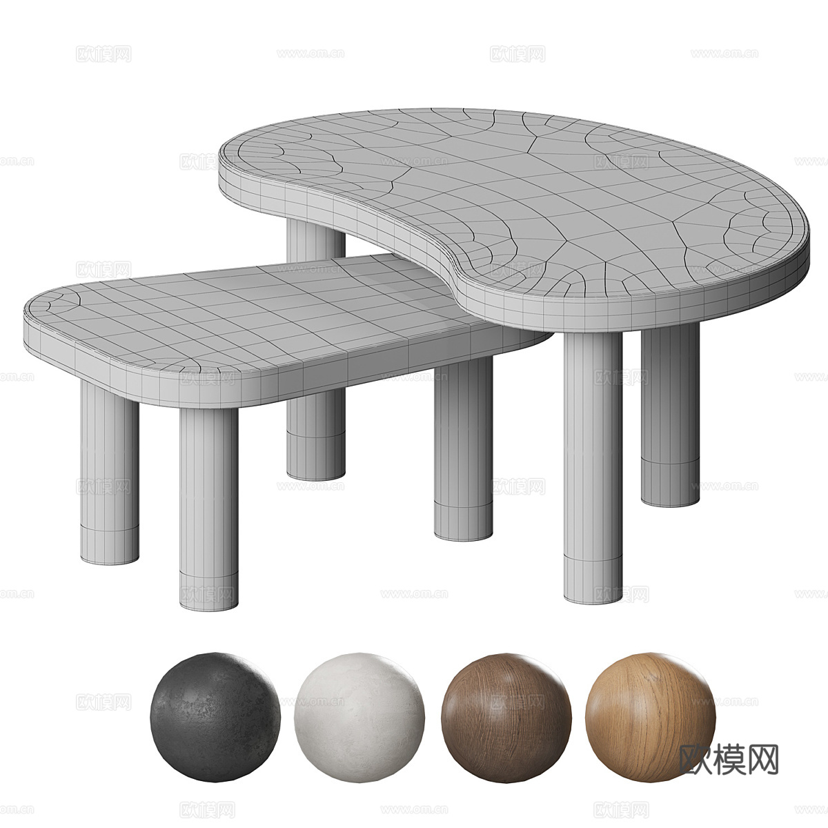 现代奶油风异形茶几组合3d模型