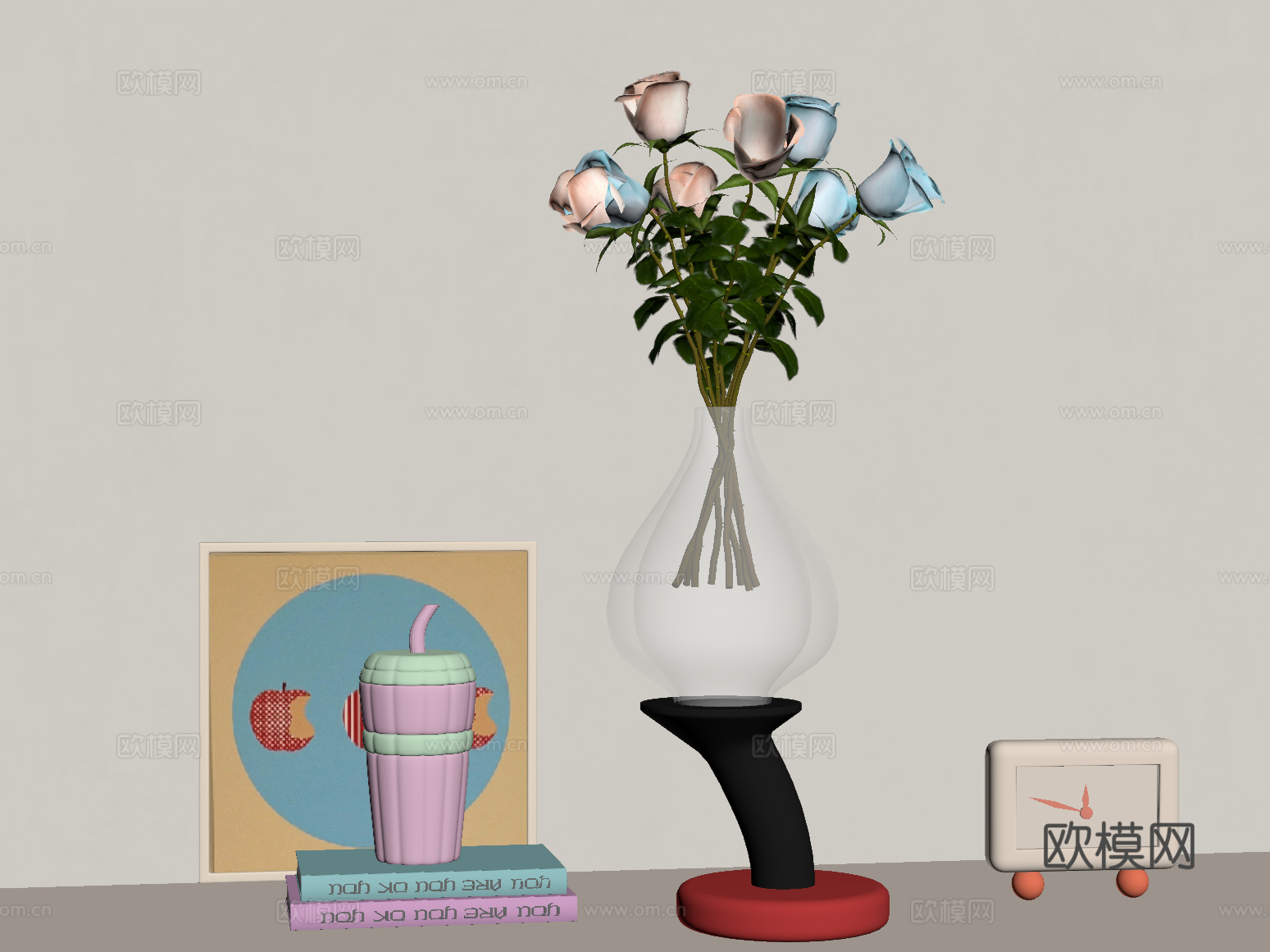 现代多巴胺摆件组合 花艺 挂画su模型