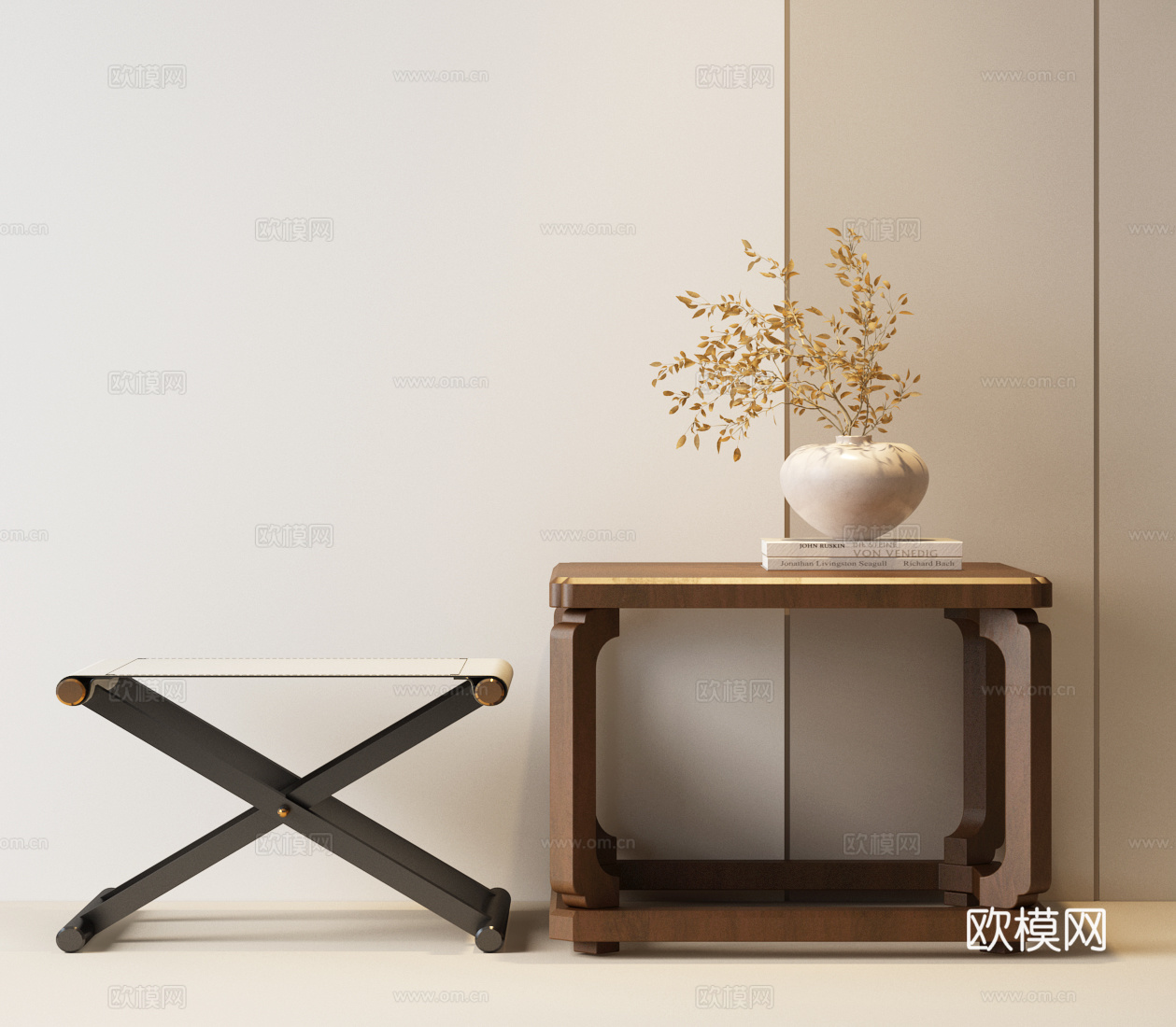 新中式边几su模型