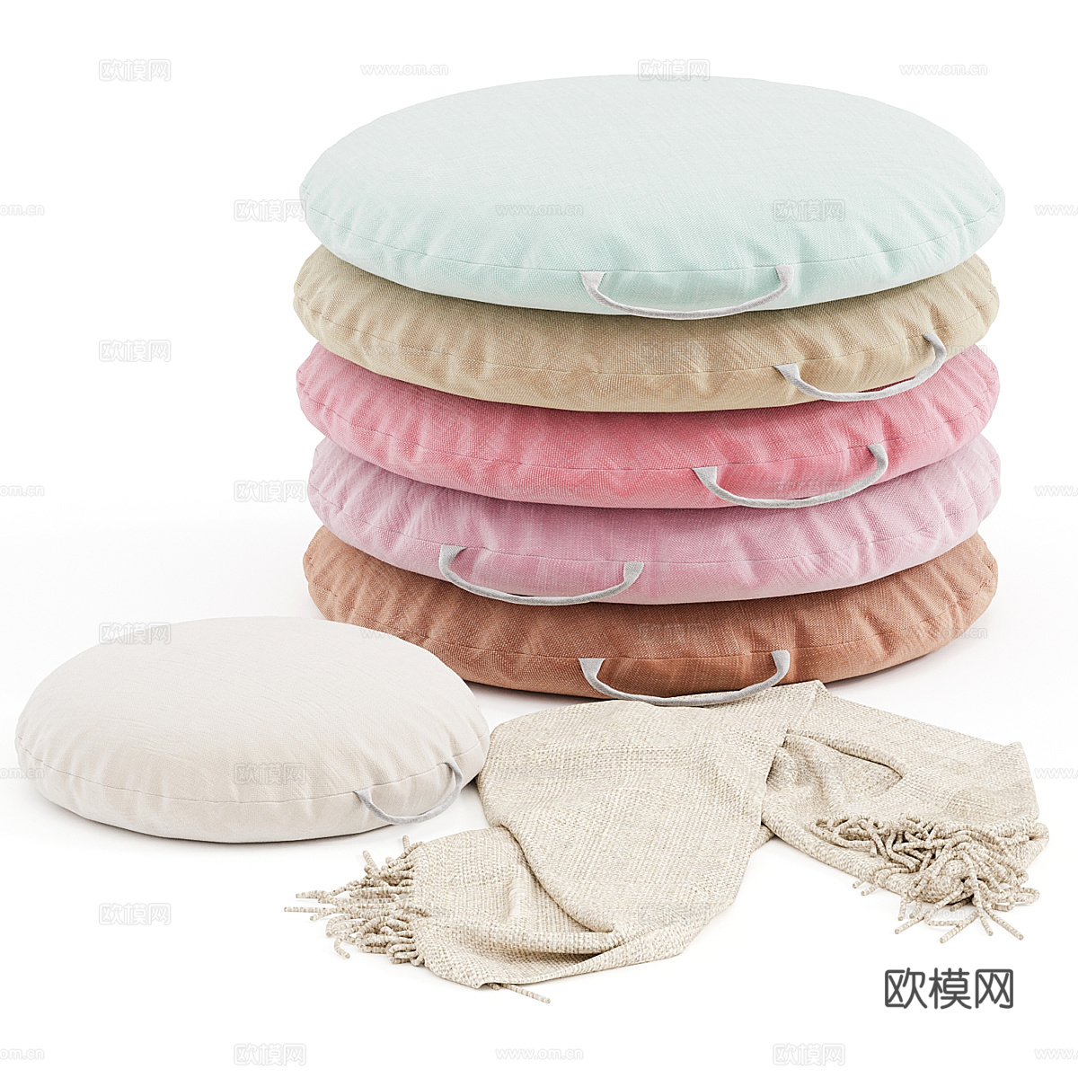 现代奶油风圆形布艺座垫 抱枕3d模型