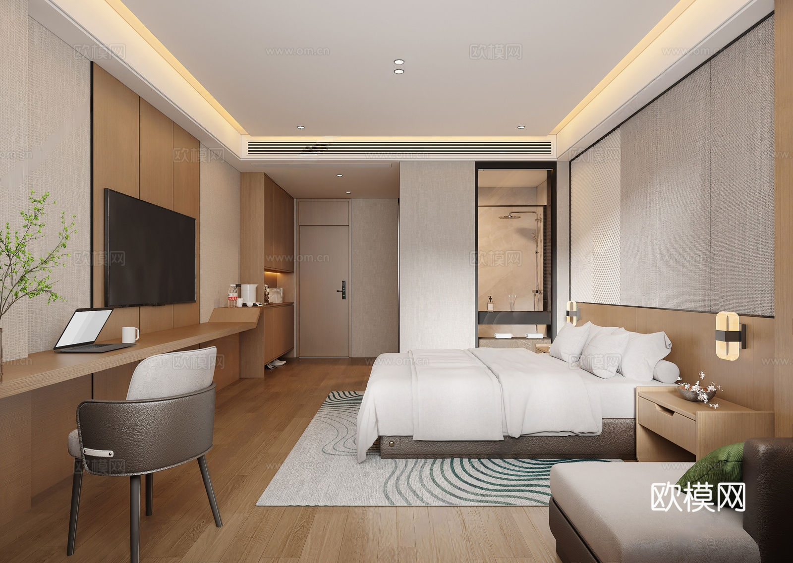 现代酒店双人房 大床房 标间 双人房3d模型