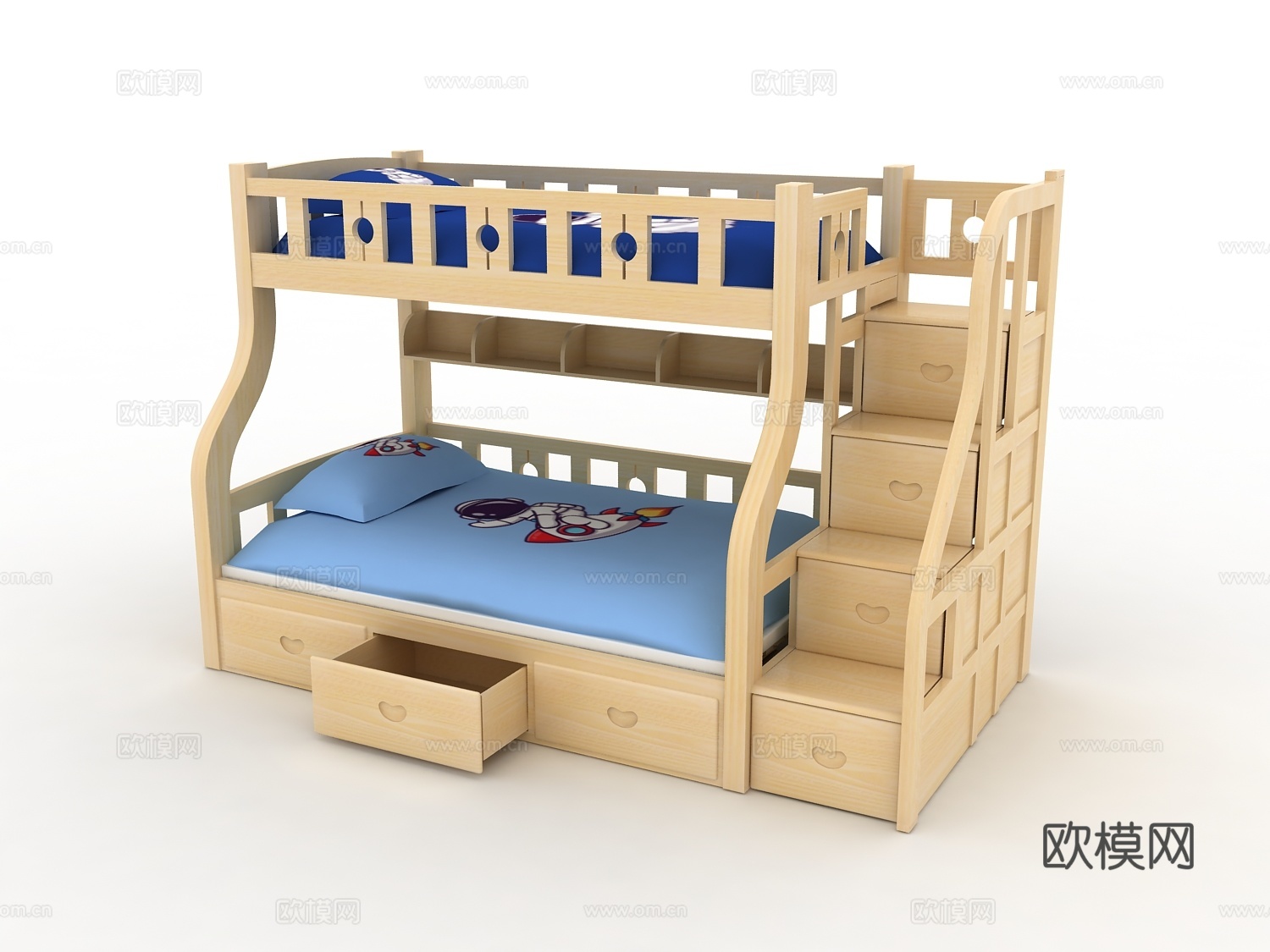现代高低床 上下床 双层床 子母床 实木床 儿童床 小户型床3d模型