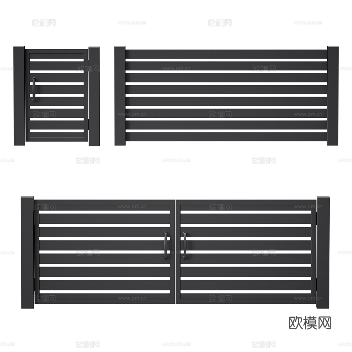 现代户外 庭院花园围栏 护栏 金属镂空隔断 庭院入户大门 双su模型