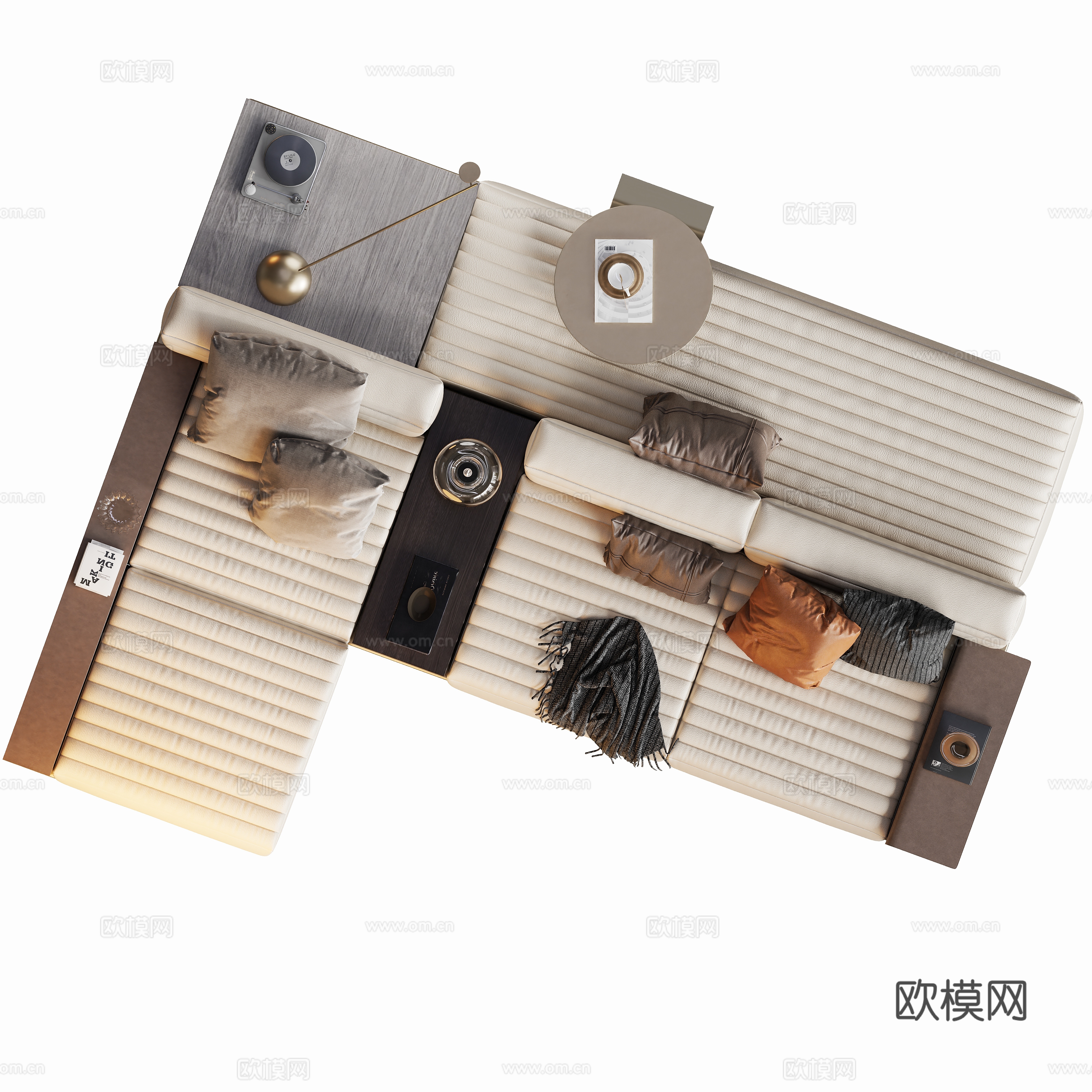 现代真皮组合沙发茶几su模型