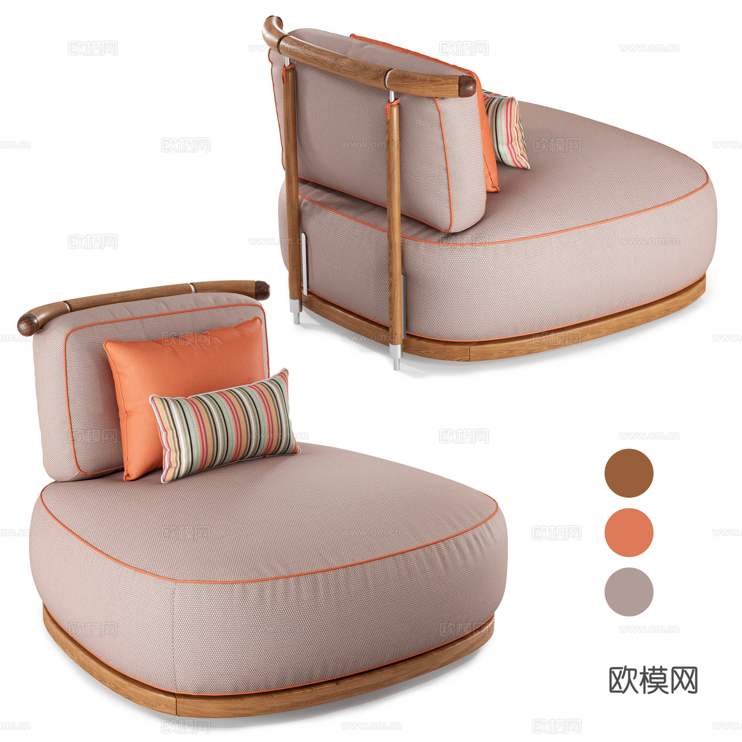 新中式原木风布艺沙发椅3d模型