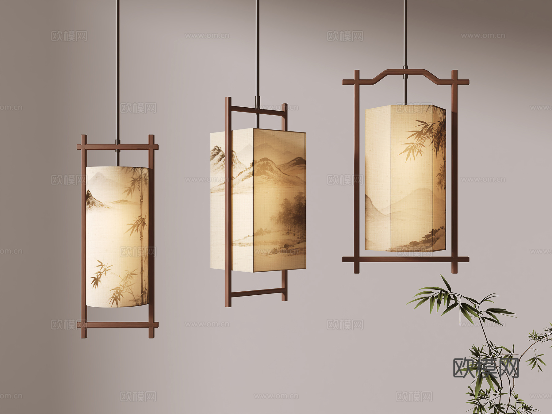 新中式吊灯su模型下载（渲染图1）