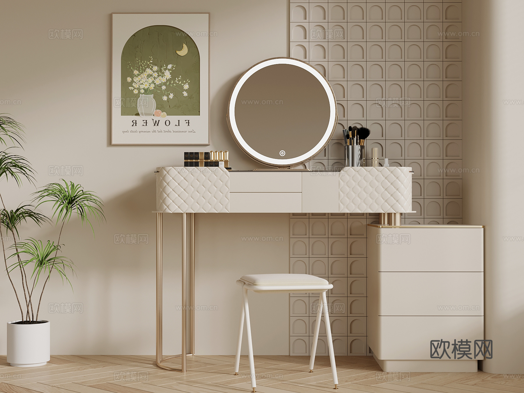 梳妆台 现代奶油风梳妆台3d模型
