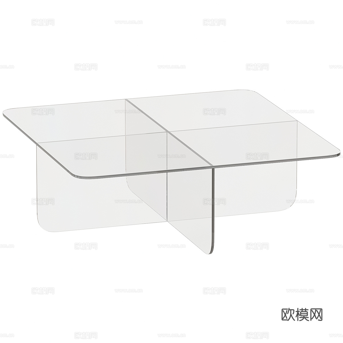 现代简约茶几 方形玻璃茶几 茶桌 透明玻璃茶几su模型