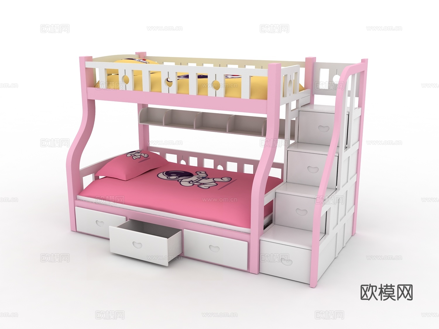 现代高低床 上下床 双层床 子母床 实木床 儿童床 小户型床3d模型