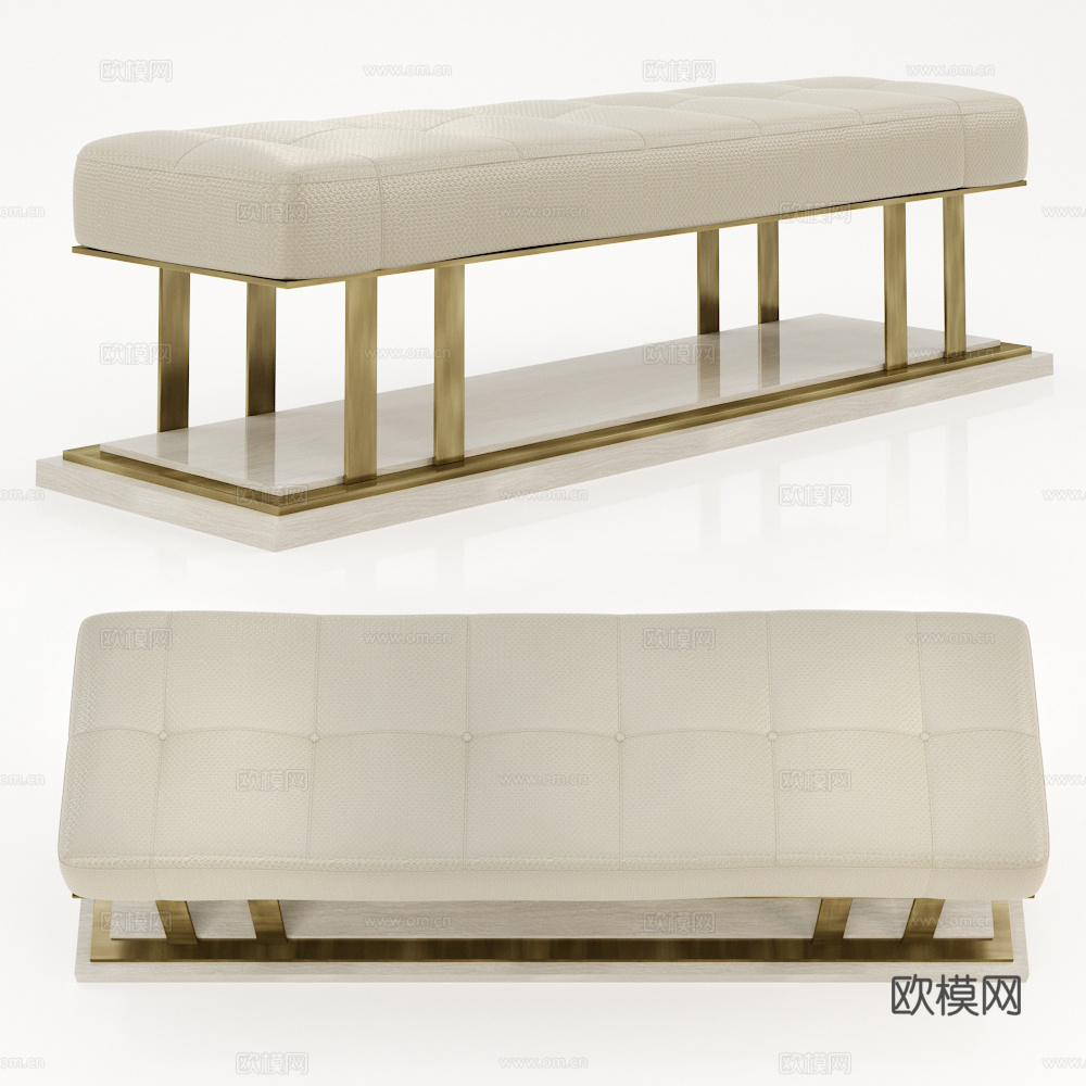 现代轻奢布艺长凳 条凳3d模型