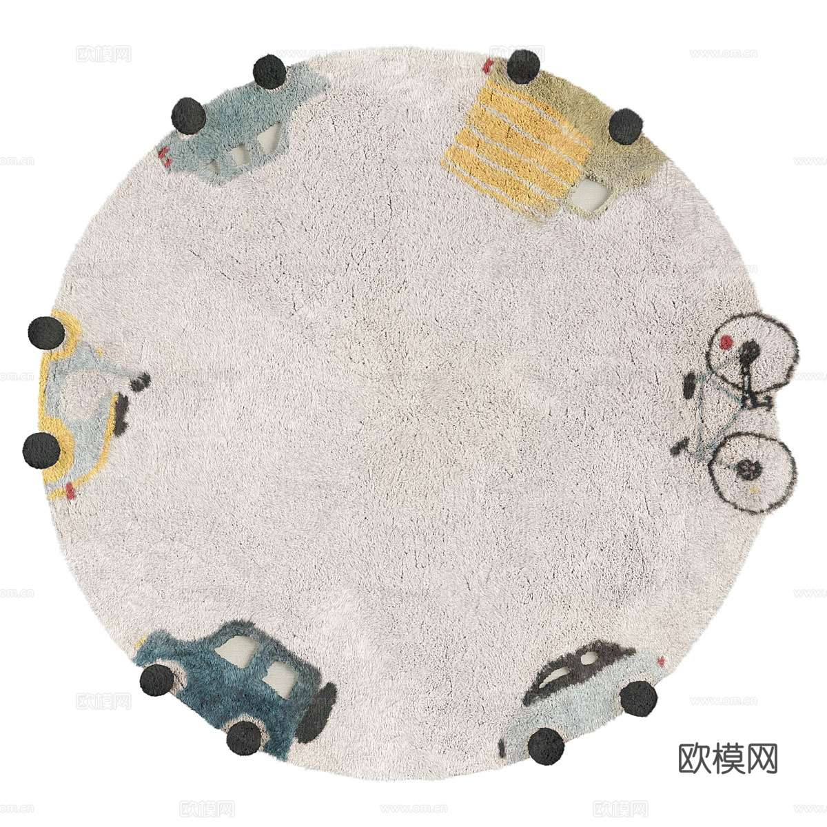 现代圆形地毯 车轮手簇圆形的孩子儿童地毯 汽车自行车图案地毯su模型