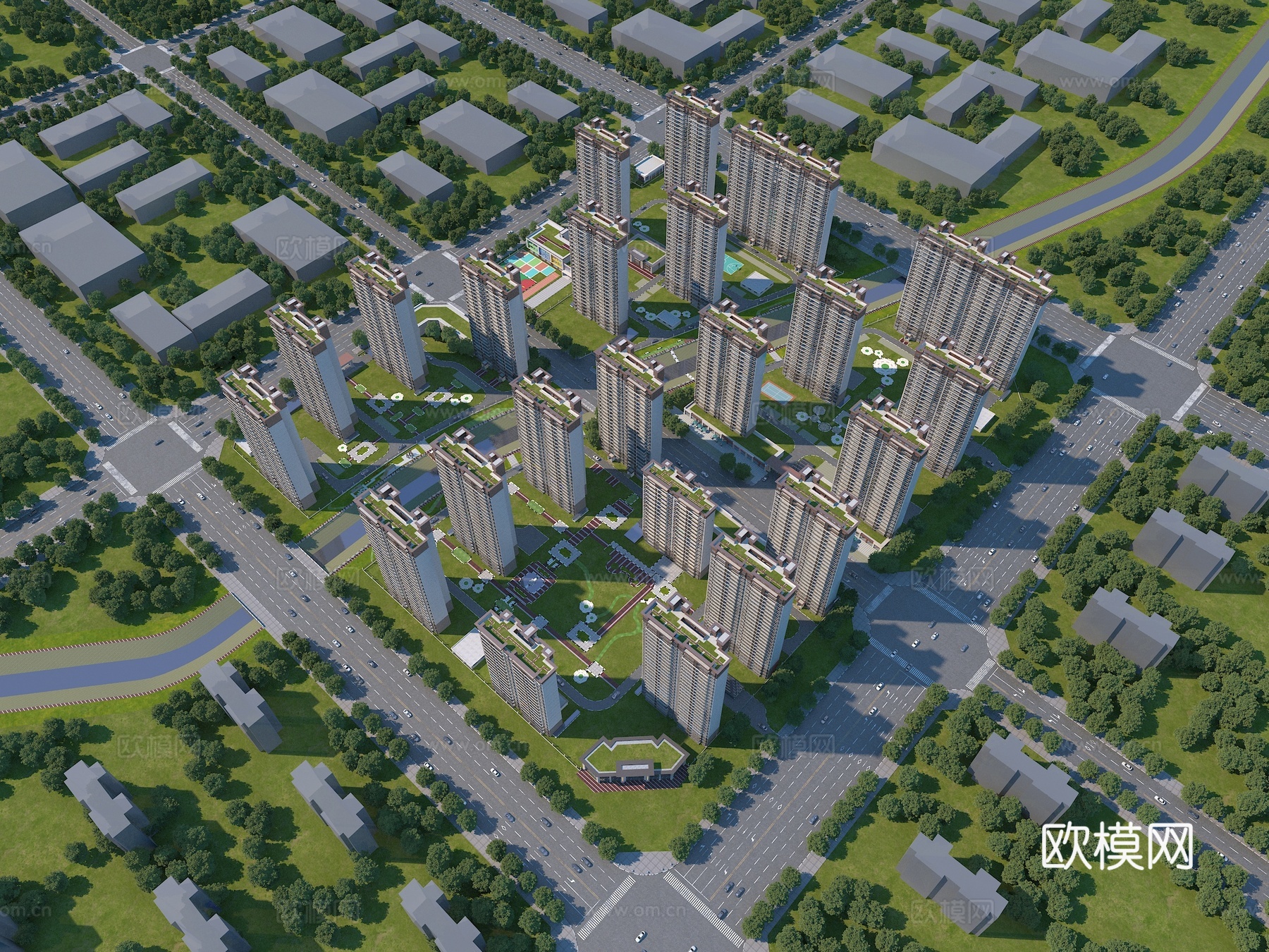 住宅小区 现代住宅 商业 大型居住小区 小区 大门3d模型