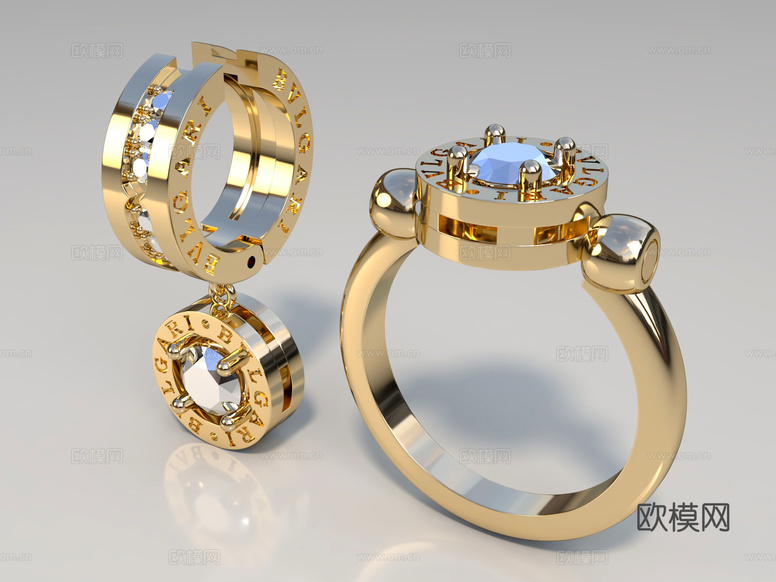戒指砖戒婚戒 宝石戒指 女士戒指金戒指 宝格丽戒指 珠宝首饰3d模型下载(渲染图1)