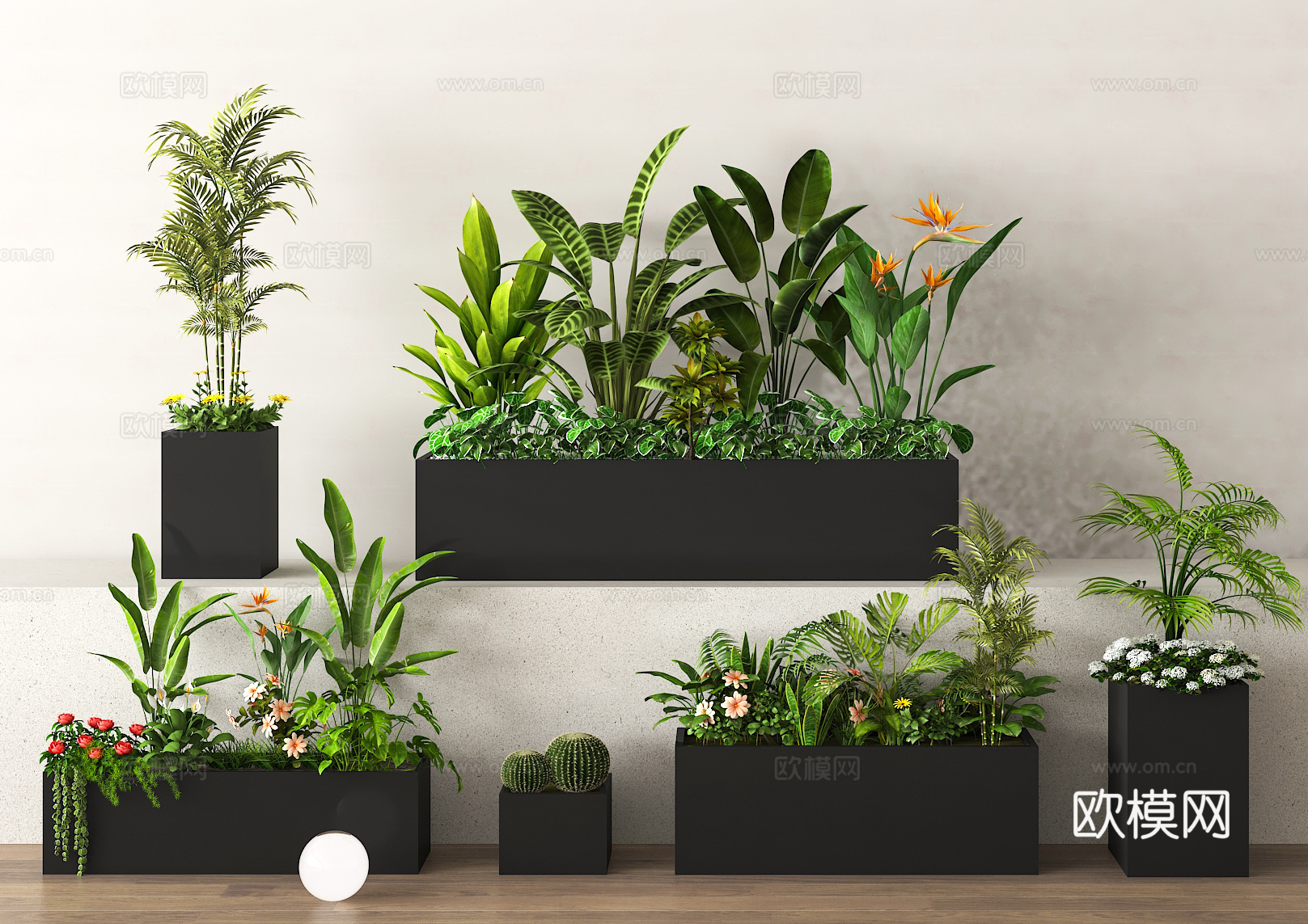 植物造景 景观小品 花槽 花箱 外摆植物3d模型