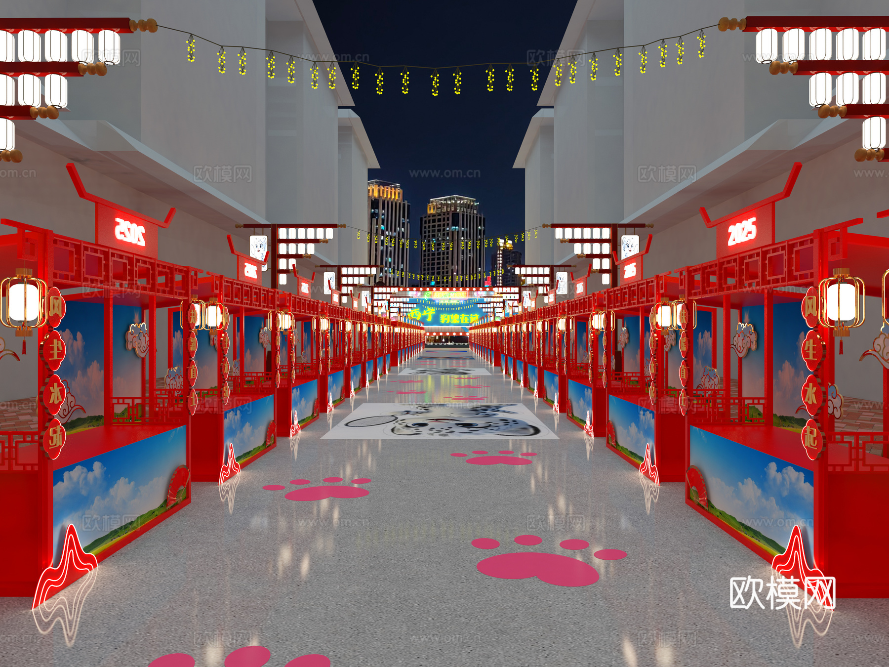 夜市  灯光  古建筑  路灯3d模型