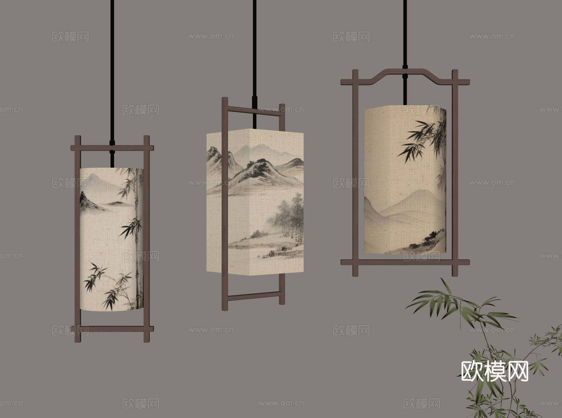 新中式吊灯su模型下载（渲染图2）