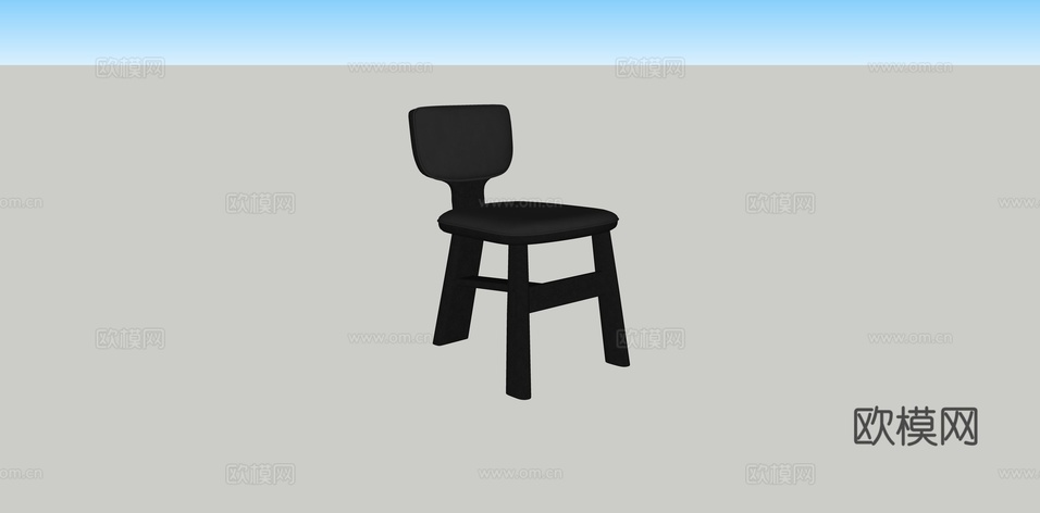 黑色餐椅橡木设计师极简家用软包垫凳子靠背椅实木椅子su模型下载(渲染图2)