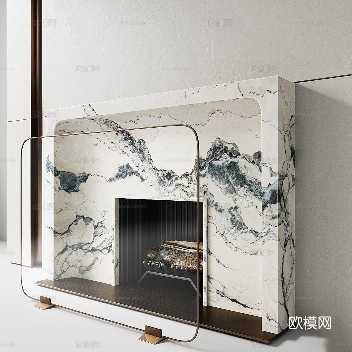 现代意式轻奢壁炉3d模型