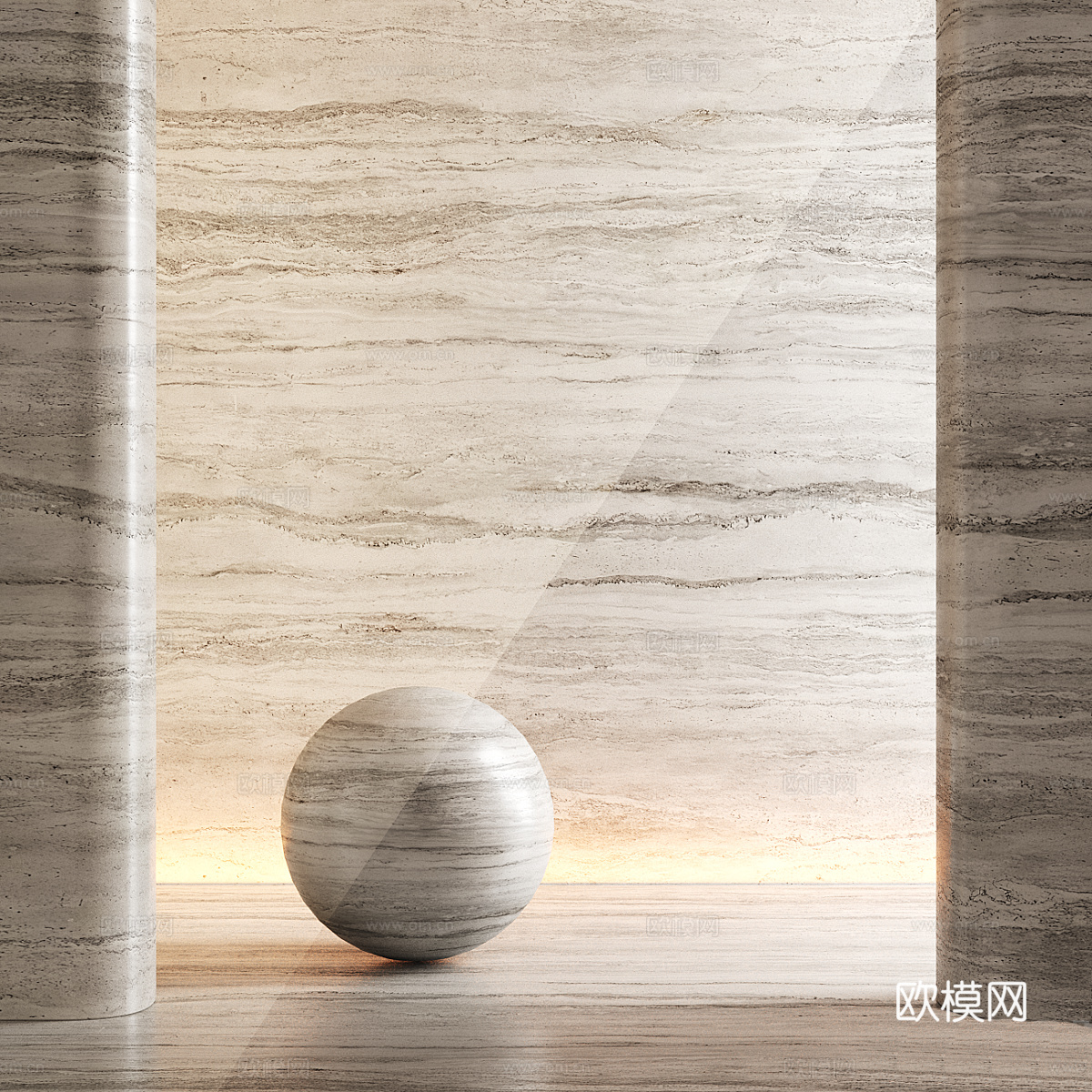 新中式侘寂石材 洞石 岩板 奢石 PU石材3d模型