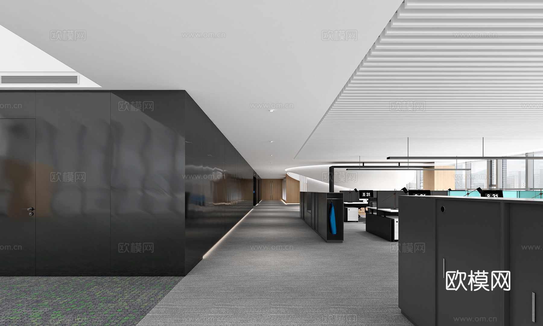 现代敞开办公区3d模型