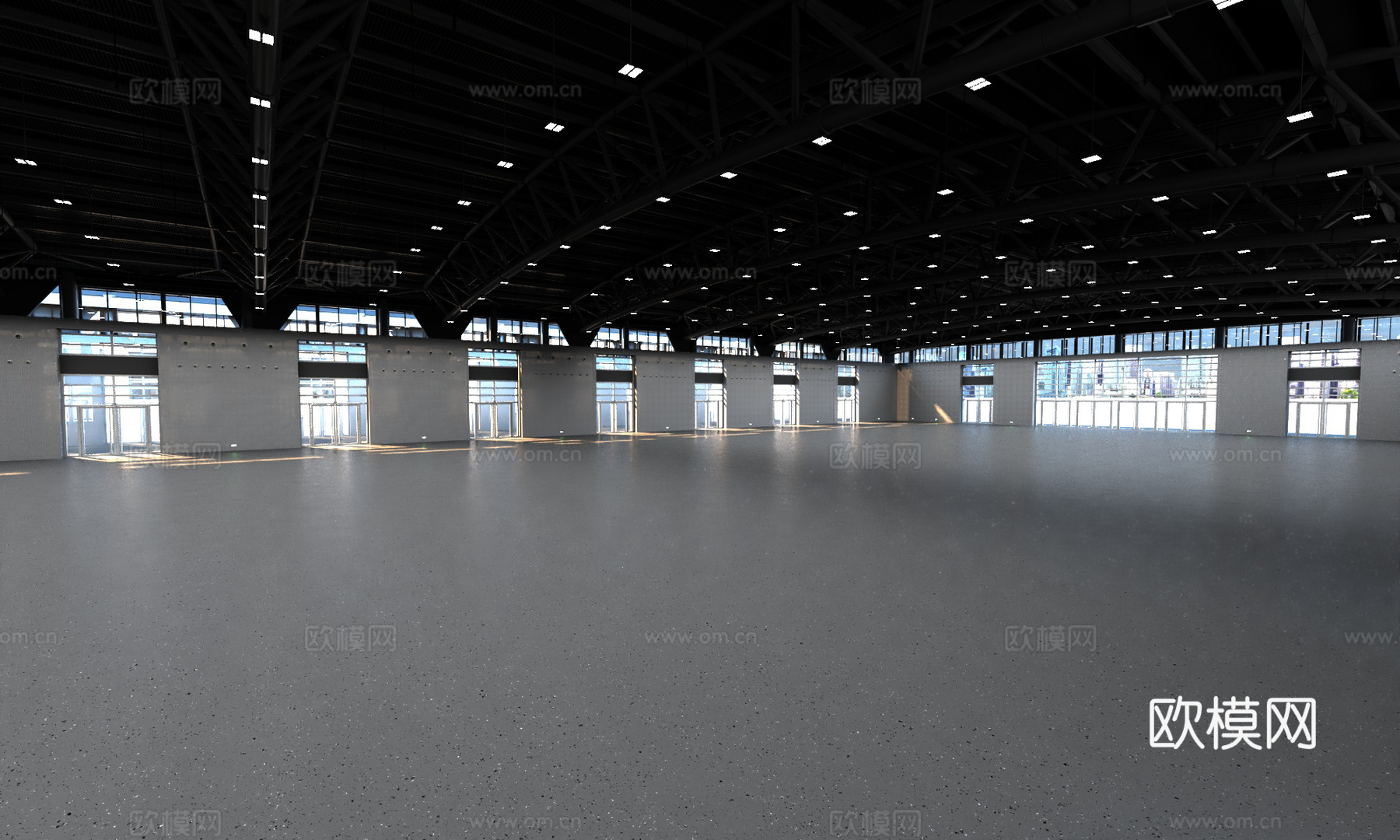工厂内部 空白厂房板房 展馆展厅 钢筋拱形 工业园区门窗su模型
